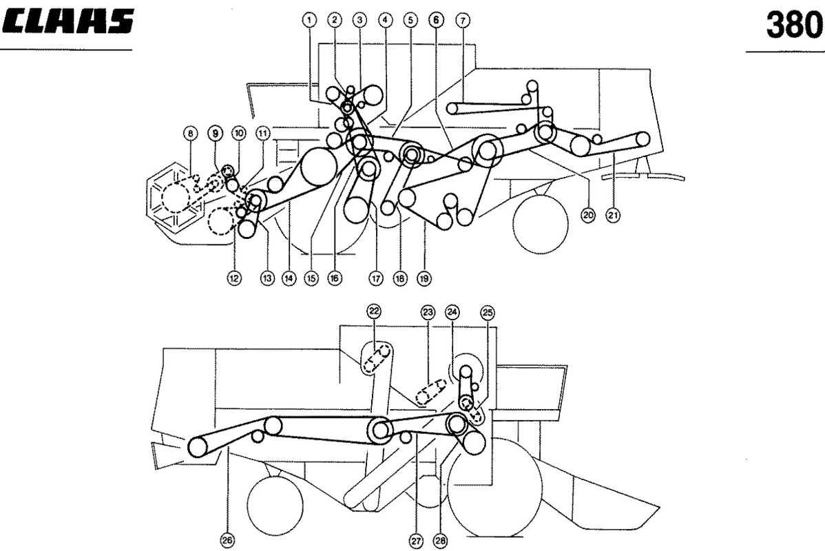 Схема приводу ременів Claas Dominator 86
