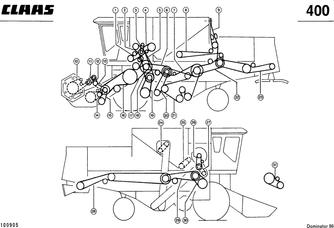 Схема приводу ременів Claas Dominator 96